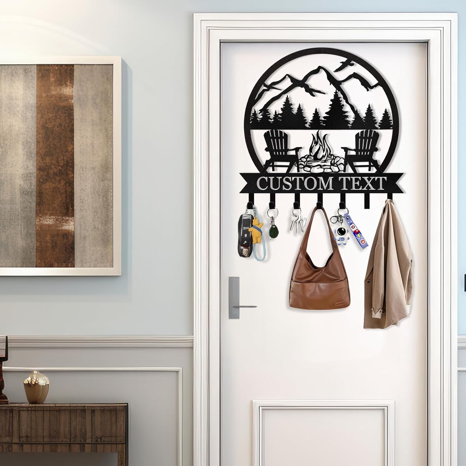KAINSY Personalized Wall Mount Key Holder, Custom Name - Metal Key Organizer for Home, Garden, Camping