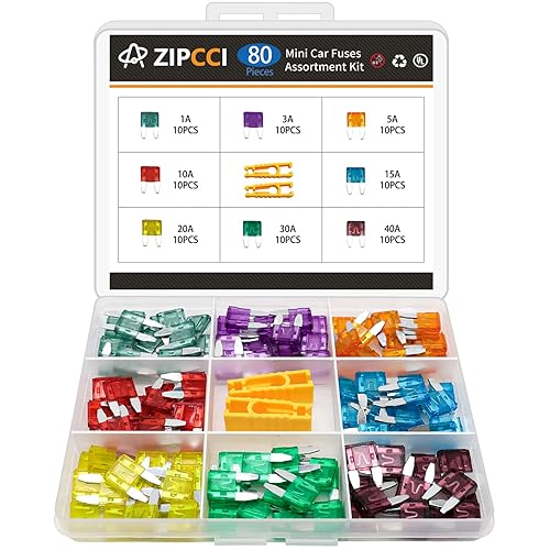 80 piezas de mini fusibles para automóvil, kit surtido de fusibles (1A/3A/5A/10A/15A/20A/30A/40AMP), fusibles de cuchilla automotriz para RV,