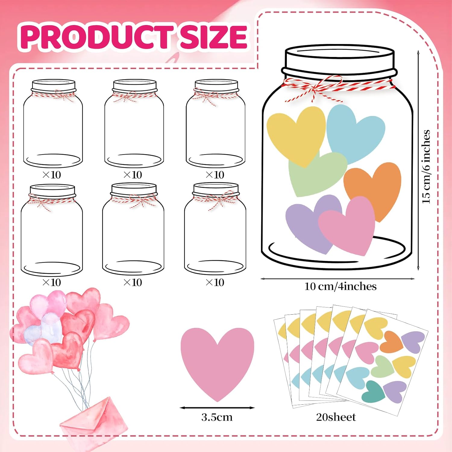 60 Sets Valentine's Day Love Candy Jar Craft Kit DIY Love Heart Candy Jar Valentine's Day Craft Fun Activity for School Classroom (Colorful Candy Jar)