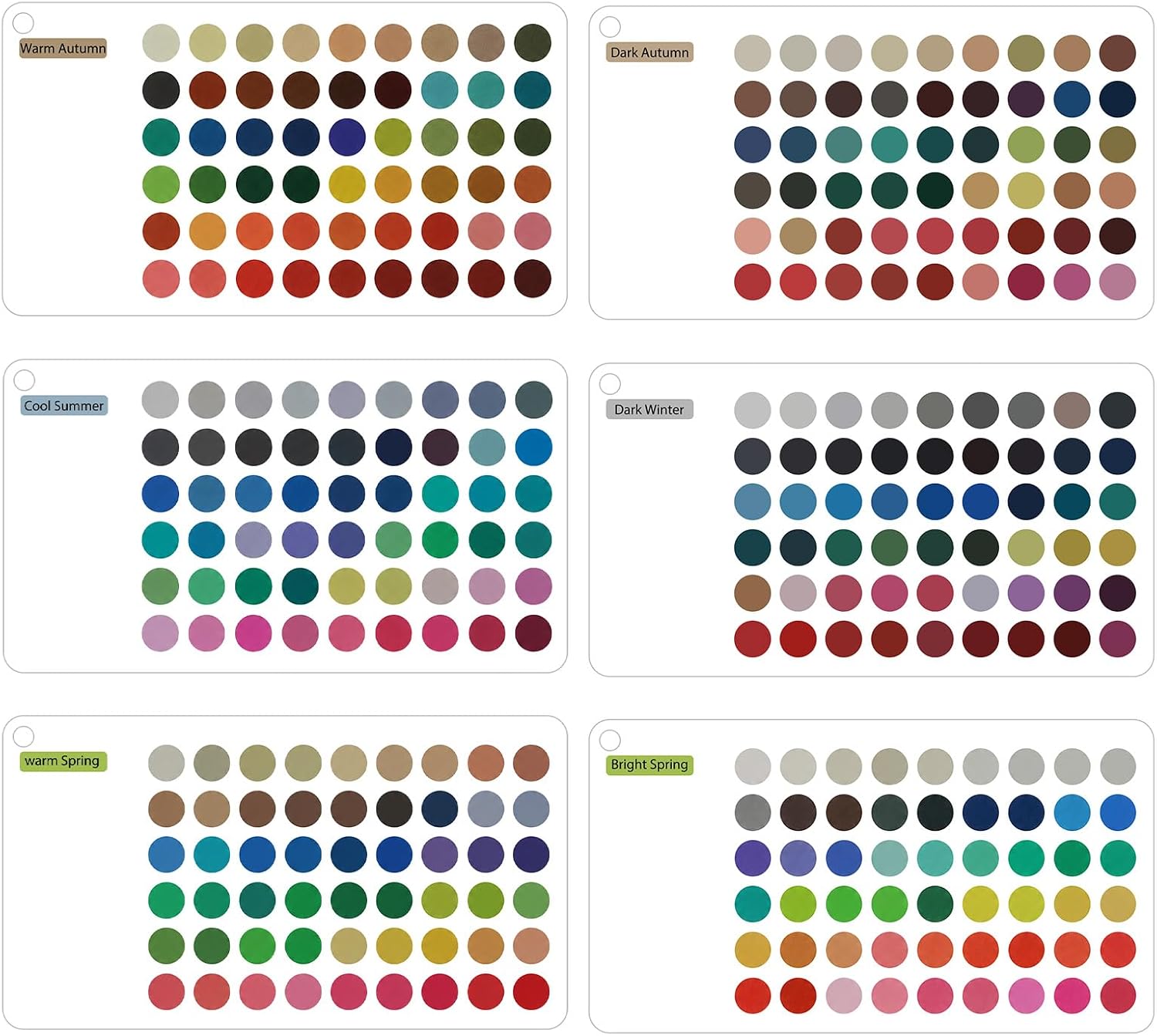 Acrylic Season Color Analysis Template Cards, 6PCS Color Seasonal Set