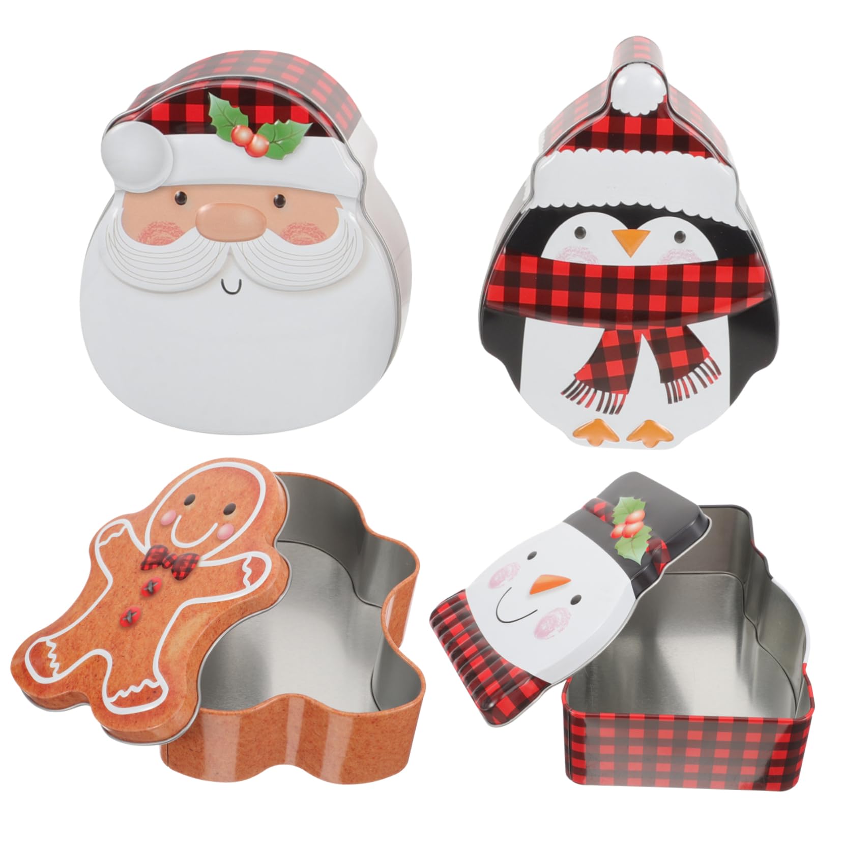 Anneome Boîtes à Biscuits En Fer-blanc 4 Pièces Coffrets Présents Assortis Noël Solide Lisse Capacité Moyenne Pour Bonbons Et Biscuits Fêtes Hivernales Famille Amis