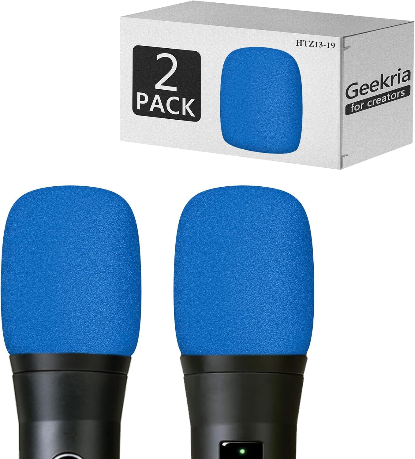 Geekria for Creators Foam Windscreen Compatible with AKG P2, P3S, P5i, C5, D5, D7, DMS100, DMS300 Microphone Antipop Windshield, Mic Wind Cover, Sponge Foam Filter (Blue / 2 Pack)