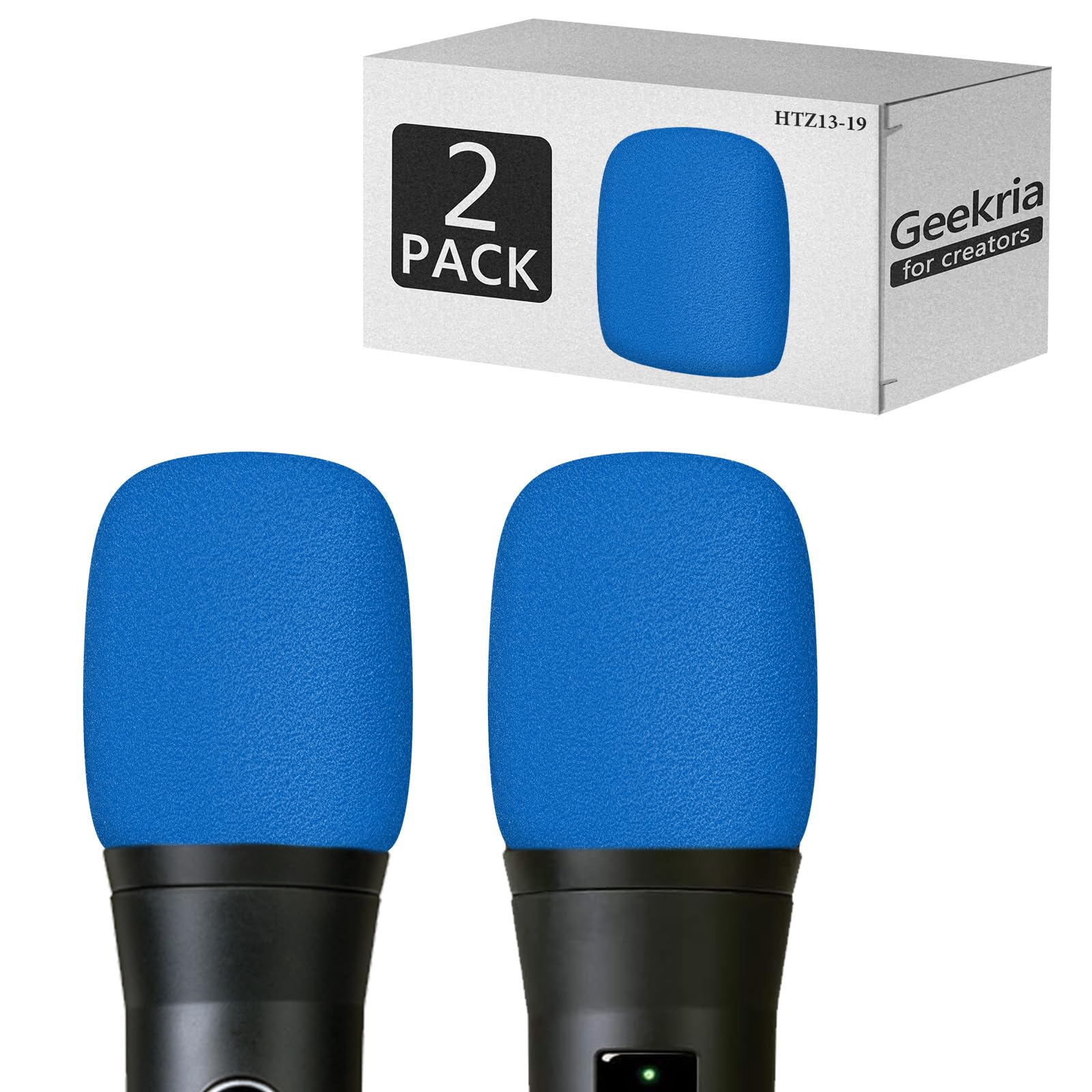 Geekria for Creators Foam Windscreen Compatible with AKG P2, P3S, P5i, C5, D5, D7, DMS100, DMS300 Microphone Antipop Windshield, Mic Wind Cover, Sponge Foam Filter (Blue / 2 Pack)