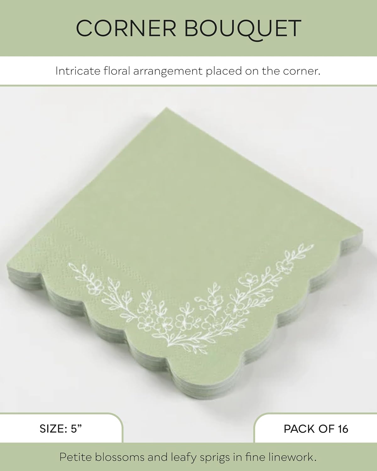 Gatherings by CP Floral Elegance Paper Beverage Napkins, 5 Inch Napkins in Multiple Colors for Bridal Showers, Garden Parties and Elegant Celebrations - 16 Pack