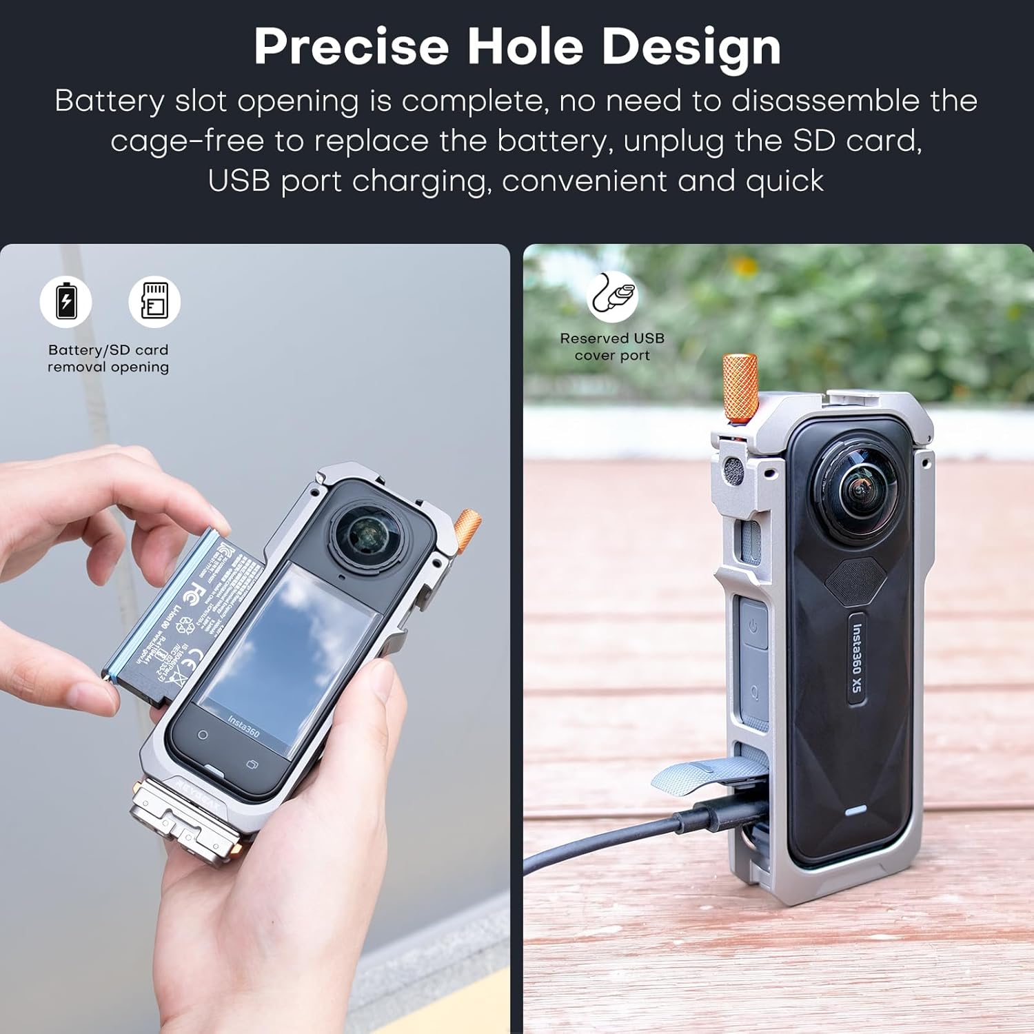 REYGEAK Aluminium Cage for Insta360 X5,Protective Utility Frame for Insta360 X5,Quick Release Base Mount with Silicone Lens Cap,1/4 Thread Folding Fingers for Insta360 Accessories - Image 4