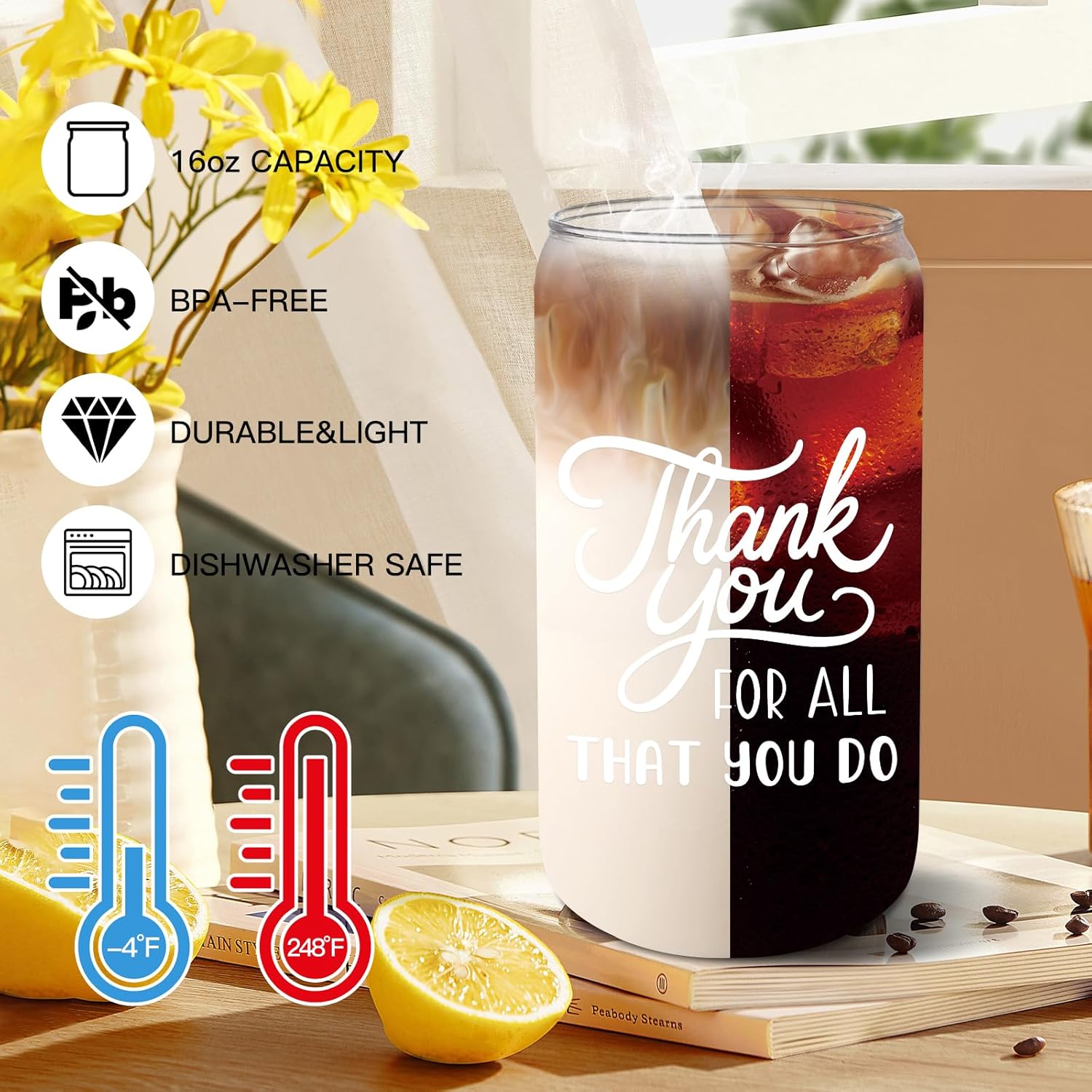 12 Set Employee Appreciation Gifts Thank You Gifts Bulk for Coworker Staff Teacher Nurses, Thank You Glass Cups 16 oz Can Shaped Beer Glass Makeup Bag Ballpoint Pen for Women Men (Motivation Mix) - Image 3