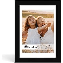 Hongkee 4x6 Picture Frame, 4 x 6 Solid Wood Frame with Real Glass, 1 Pack | Black, Display Pictures 3.5x5 with Mat or 4x6 without Mat for Photos, Artwork; Fits Home, Office & Gallery Wall Decor