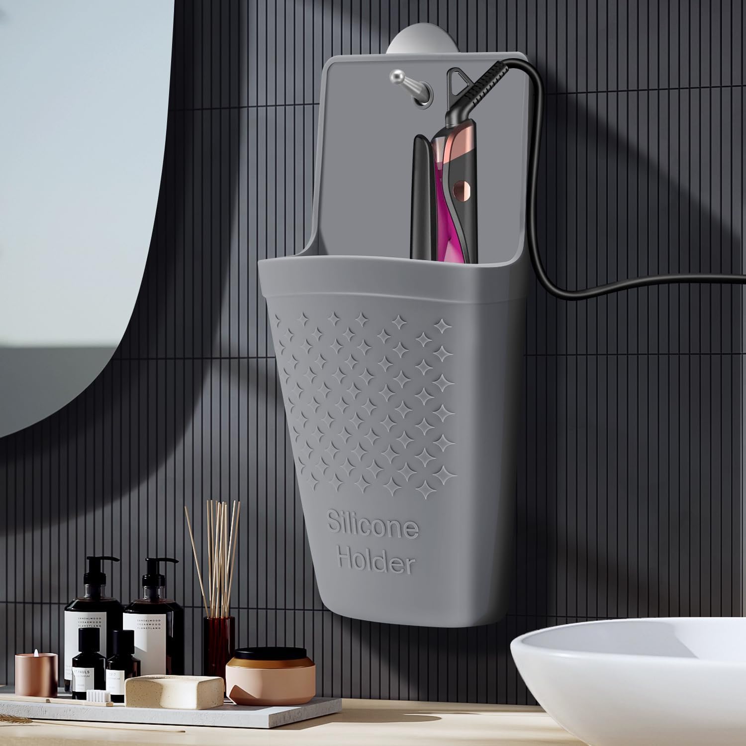 2 Pack Heat Resistant Silicone Hair Iron Mat and Pouch,Portable Travel Hair Straightener Mat and Holder for Hair Styling Tools.(Gray)