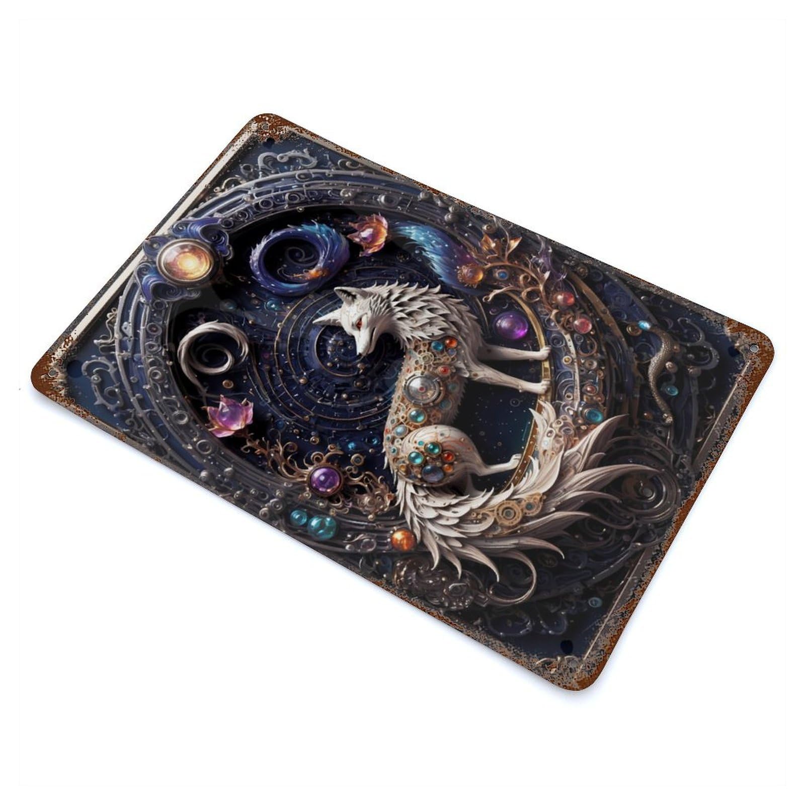 Celestial Steampunk Fox Retro Metal Sign 11.8"x7.9", for Pub, Kitchen And Man Cave Decor, Retro Wall Decor