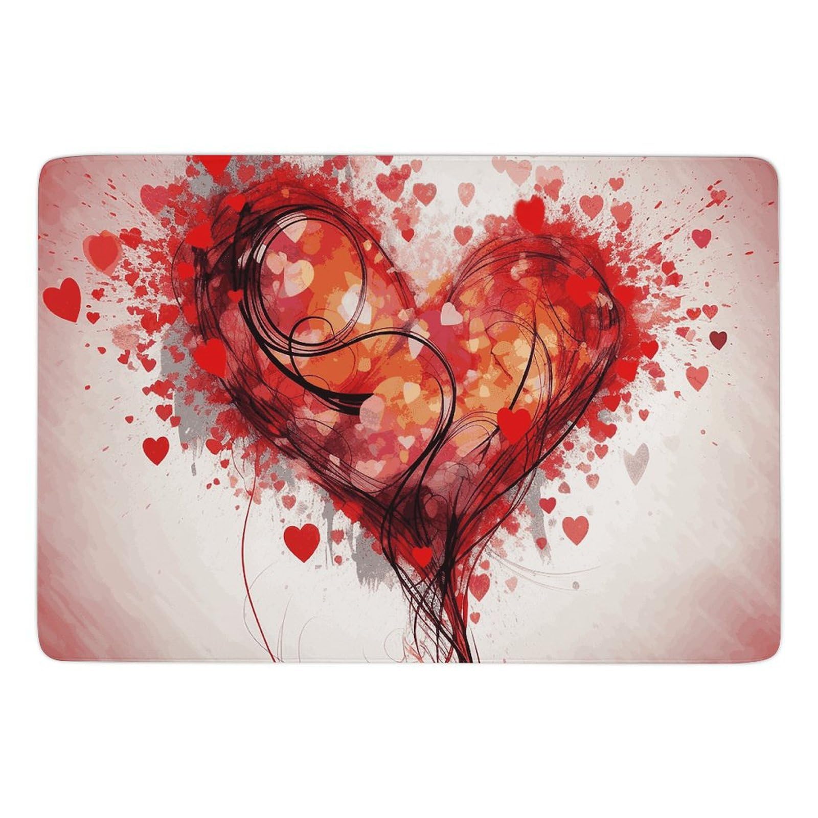 Tapis de bain antidérapant grand velours corail cœur abstrait