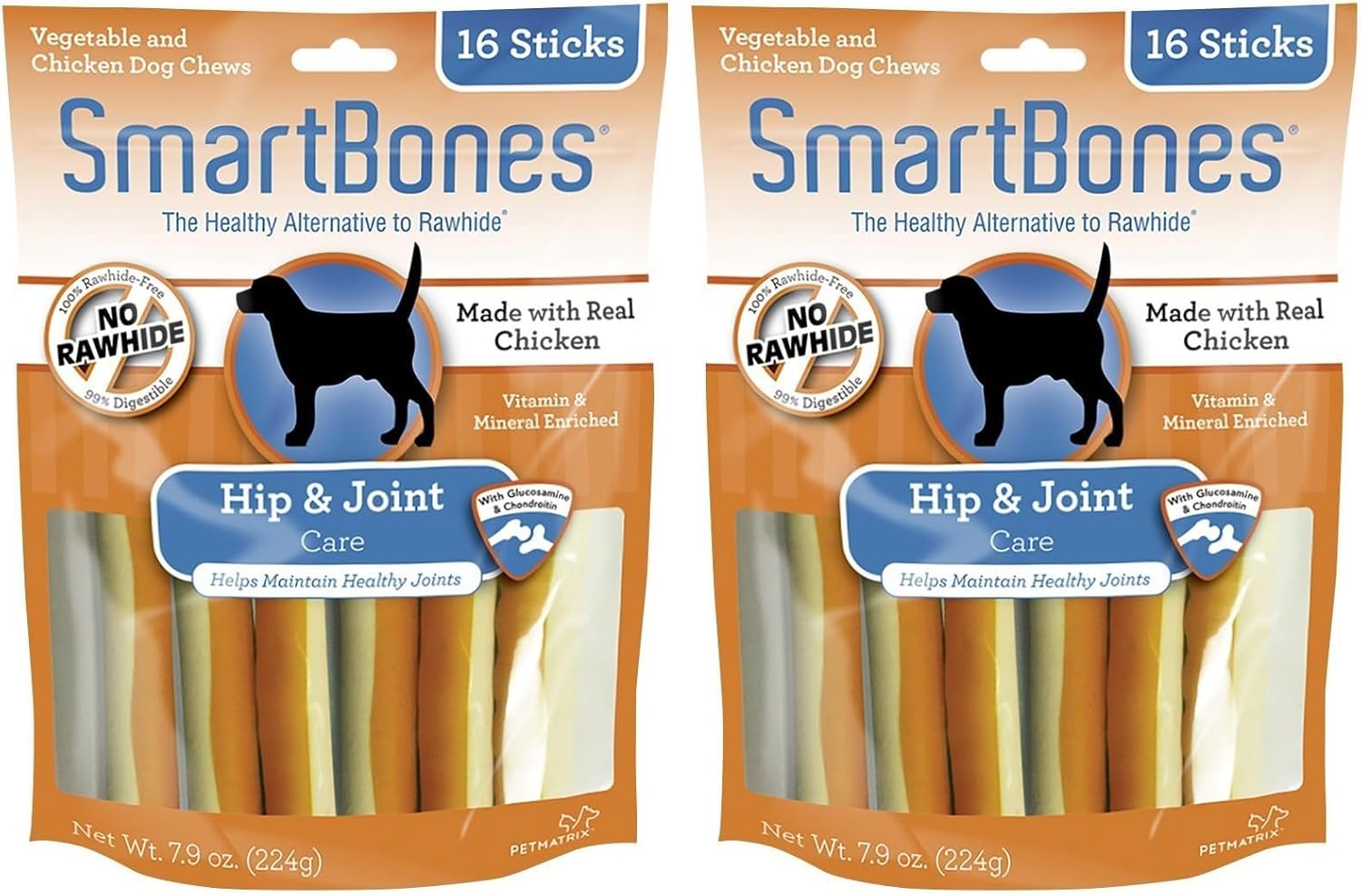 SmartBones Hip and Joint Care Sticks, Rawhide-Free Chews for Dogs, with Glucosamine and Chondroitin, 16 Count (Pack of 2)