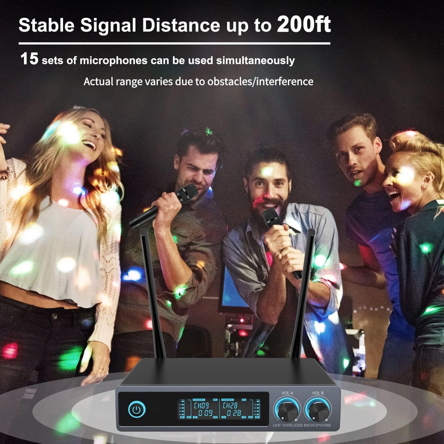 VeGue Wireless Microphone System, Metal Professional UHF Dual Channel Handheld Cordless Dynamic Mic Set for Home Karaoke,Church, DJ, Wedding, Meeting, Events, 200ft - Image 2