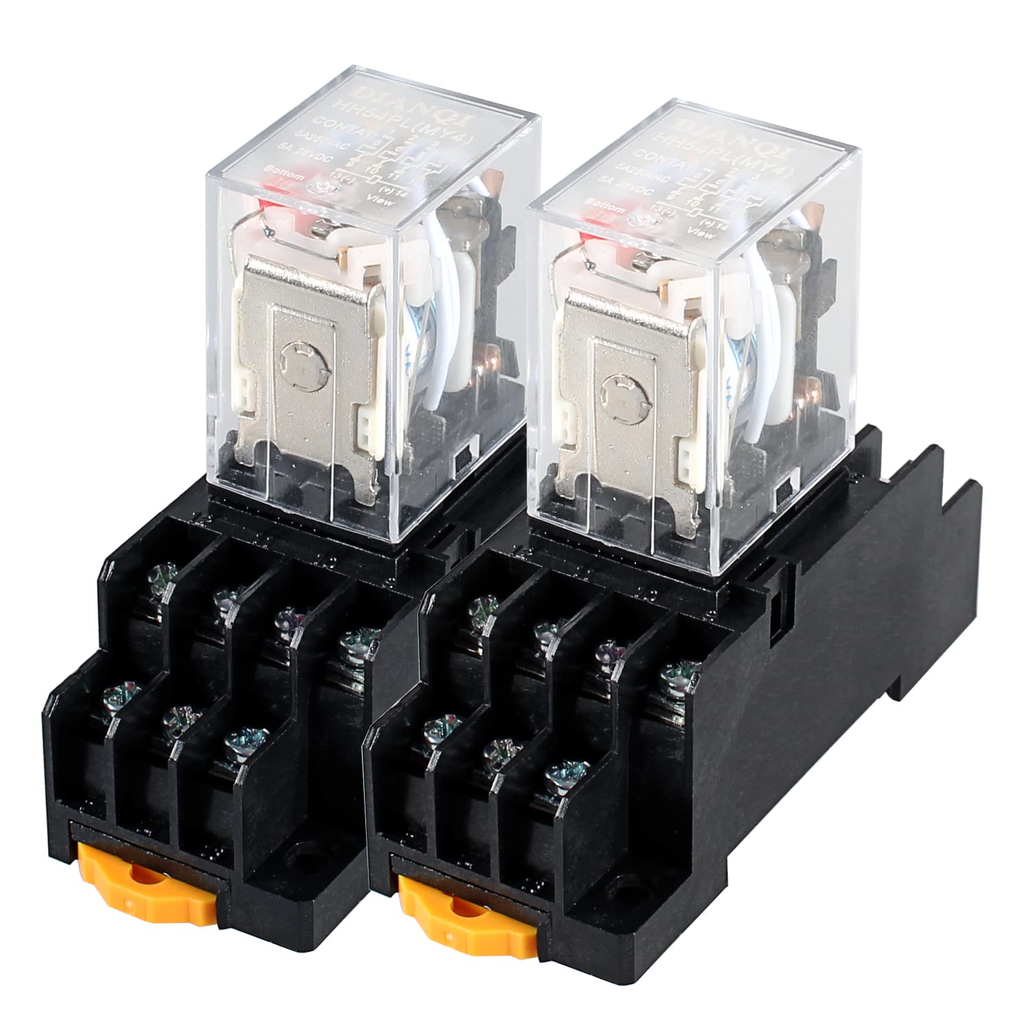 DIANQI 2Pcs 110V-120V 14-Pin 5A Electromagnetic Power Relay 4PDT 4NO+4NC with Socket Base & LED Indicator
