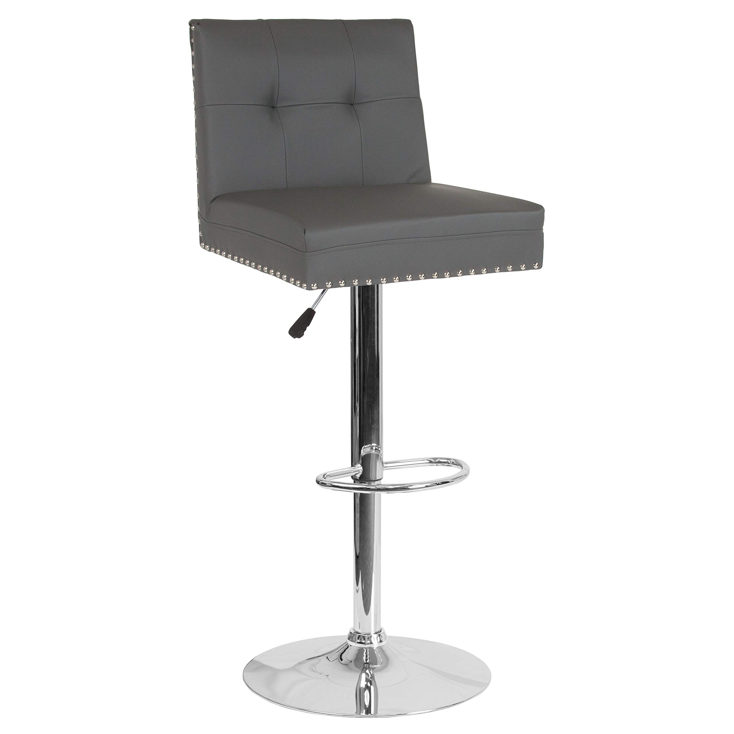 Flash Furniture Ravello Contemporary Adjustable Height Barstool with Accent Nail Trim in Gray Leather
