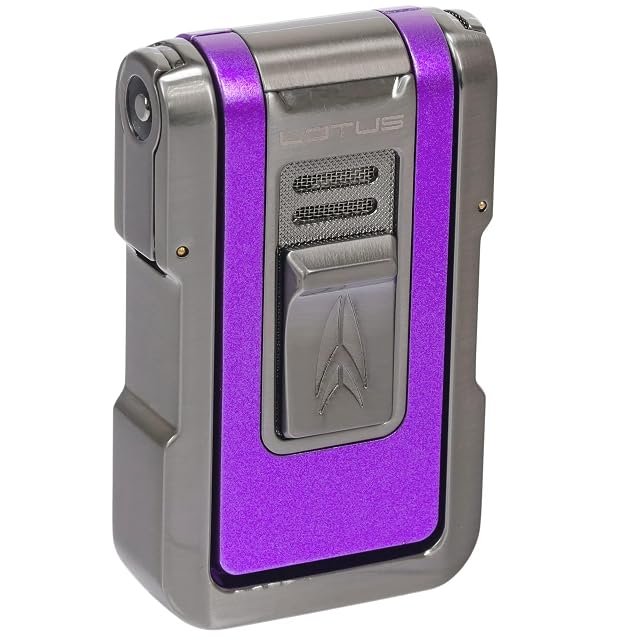 Lotus Axis Flat Flame Torch Lighter Wind-Resistant Precision Flame Ergonomic Metal Design Durable Refillable Butane Lighter Purple