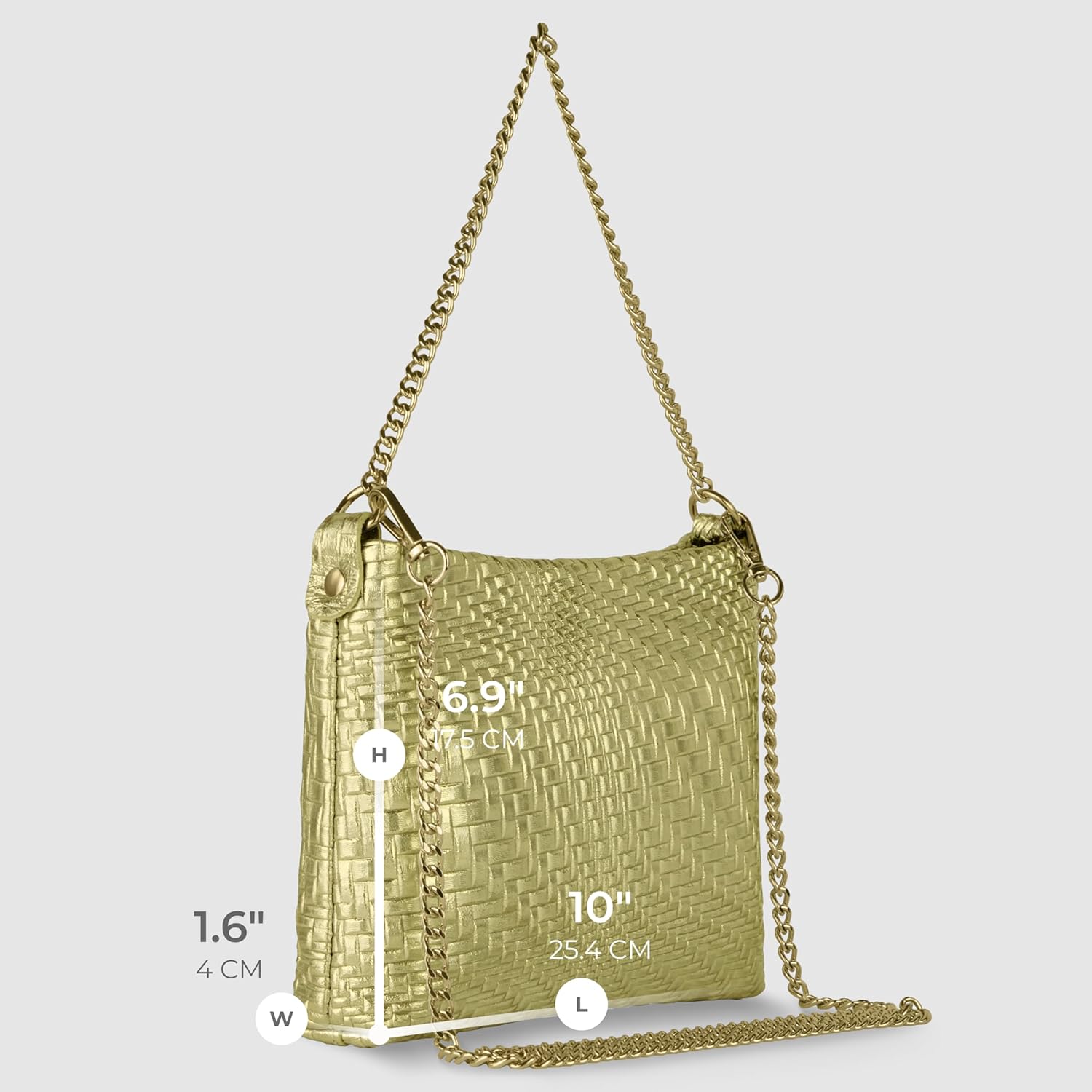 Italian Genuine Metallic Suede Crossbody Bag for Women with Zipper & Chain | Small Woven Shoulder Purse Handbag