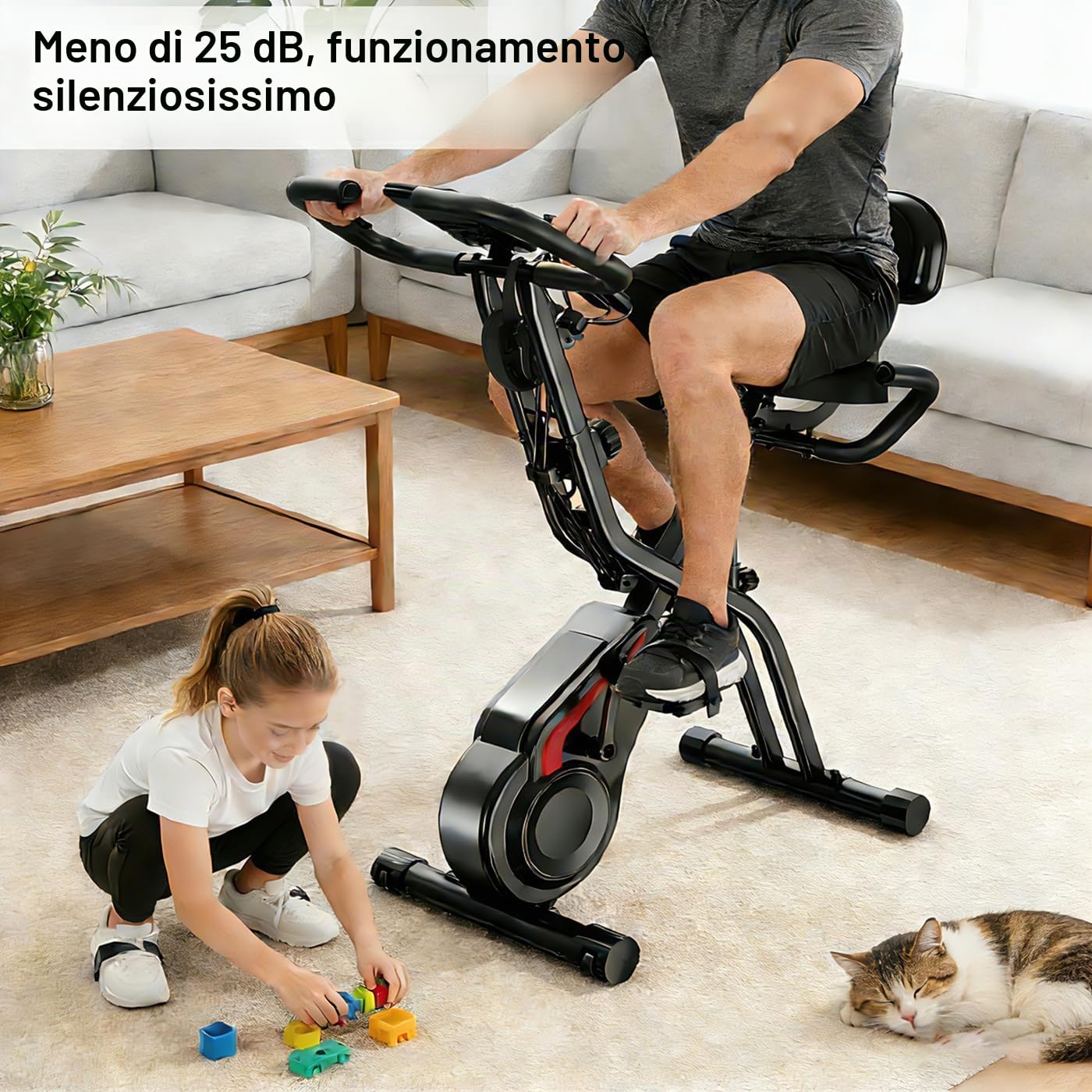 Mengmiao Cyclette Pieghevole 5 in 1 – Bici Statica Magnetica per Casa con Schienale