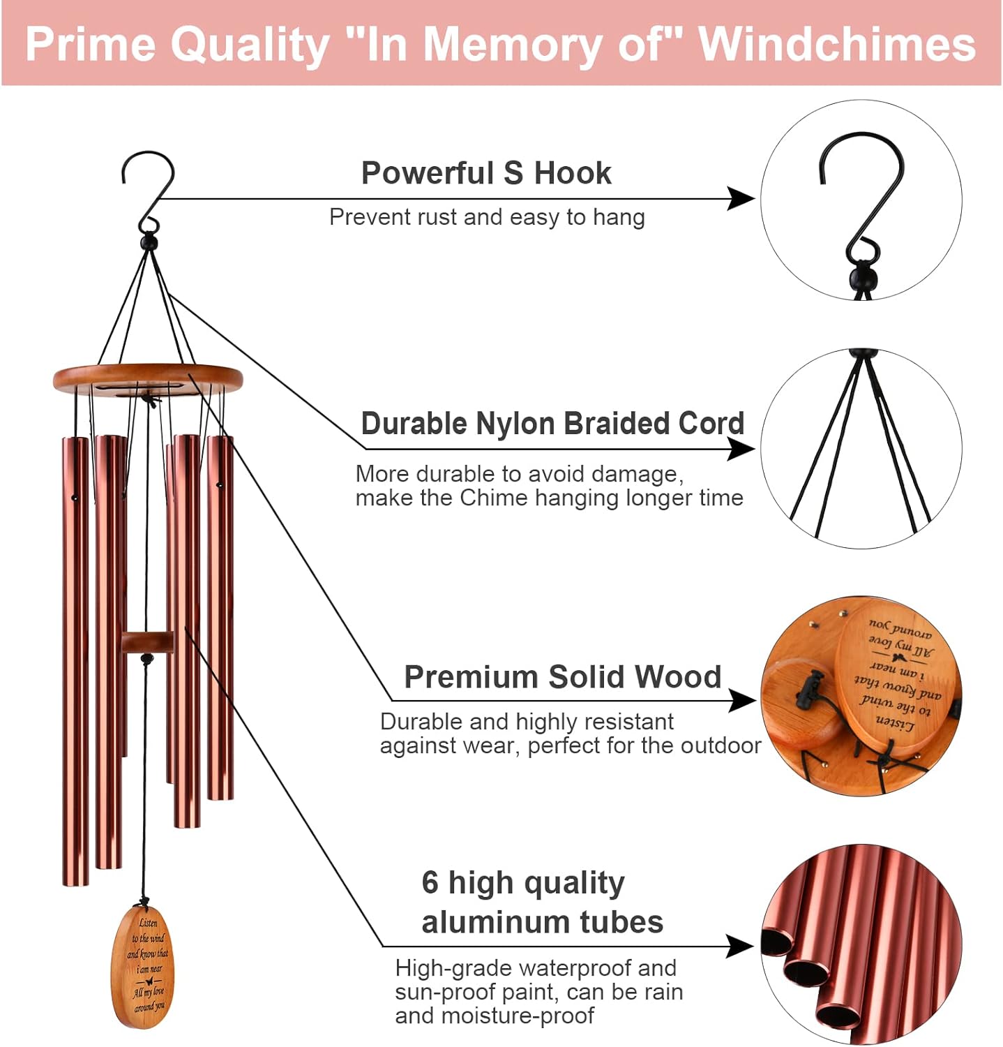 Sympathy Wind Chimes,Memorial Chimes for Loss of Loved One Prime,Memory Wind Chimes for Loved Ones Lost,Bereavement/Memorial/Sympathy Gifts Mother/Father/Husband Funeral Rememberance Condolence