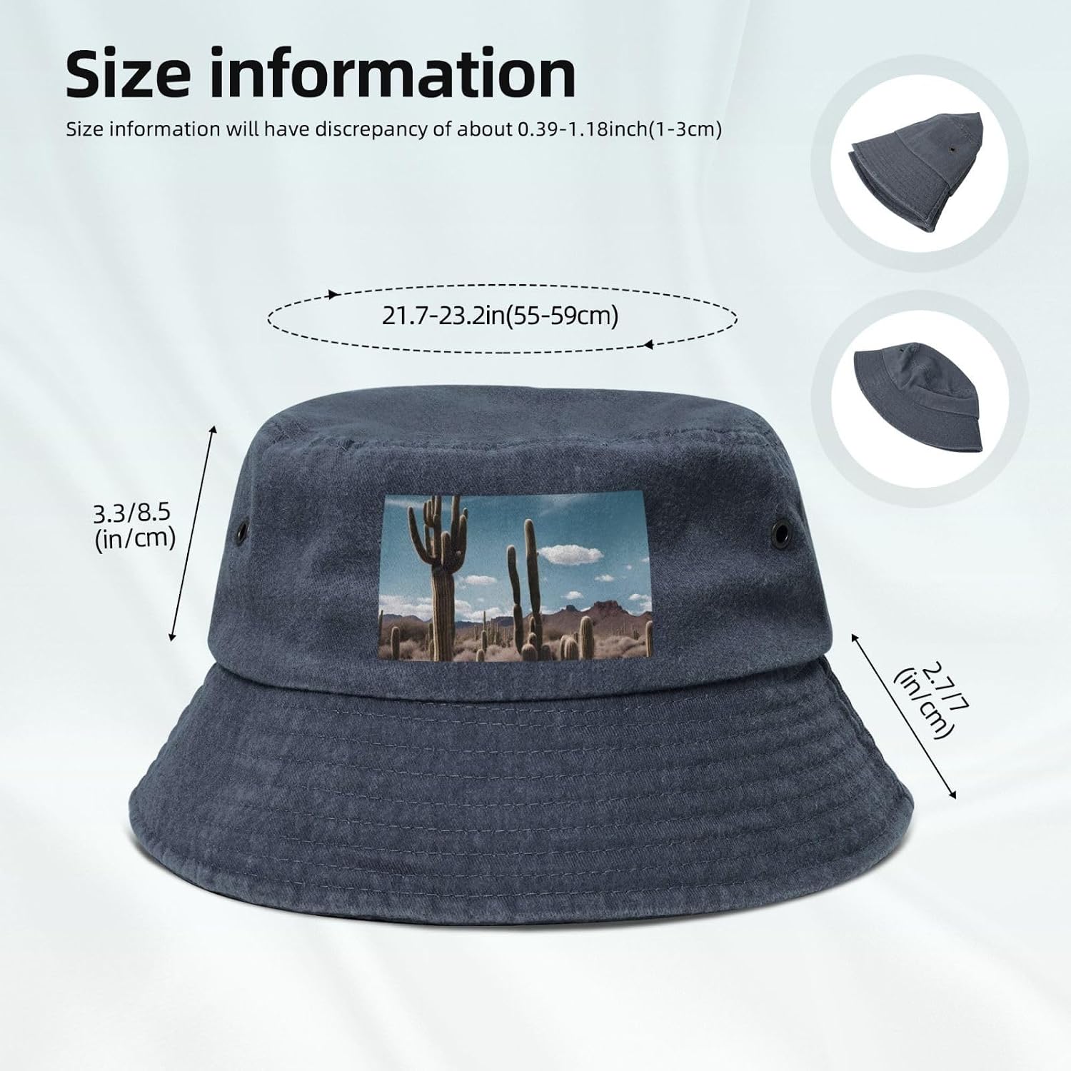 Beautiful Cactus Printed Cowboy Fisherman hat, Suitable for Outdoor Fishing Beach Party Fisherman hat Hip-hop hat, Navy Blue