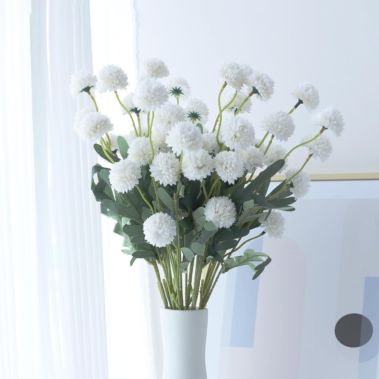 LVEFIT 10 Pcs Emerald Green Kiku Flower Fake Mums Long Stem Flowers,Faux Kiku Flower Bulk,Silk Flowers Mini Chrysanthemum Floral Arrangements,Artificial Flowers Chrysanth Mini Fake Flower