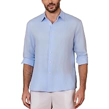 Kallspin Mens 100% Linen Button Down Shirts Classic Breathable Summer Beach Collared Shirts