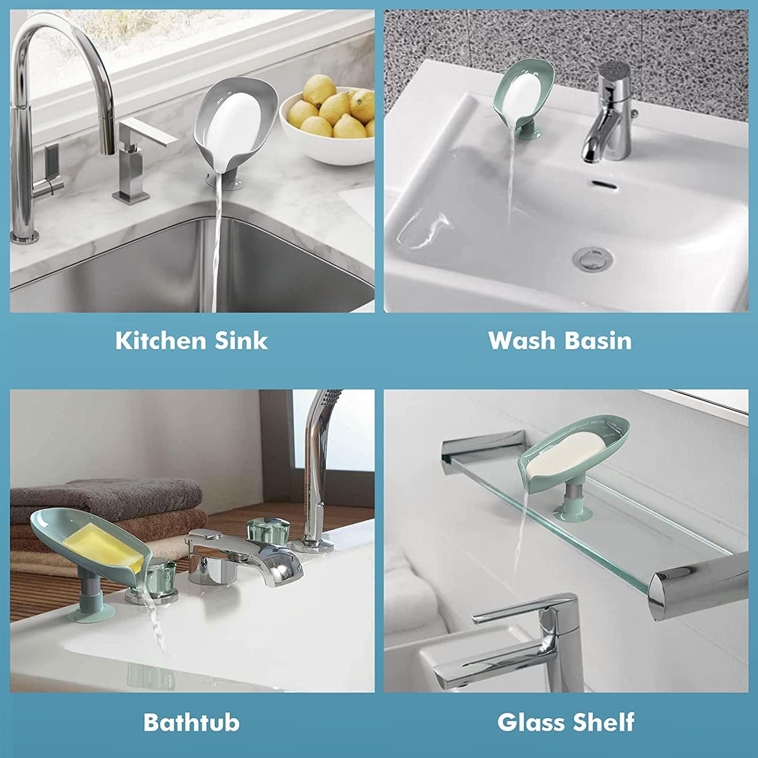 NPET Bar Soap Dish Holder Self Draining for Shower Bathroom Tub Kitchen Sink Laundry Room Leaf Shape Soap Saver with Enlarged Suction Cup Not Punched Plastic Tray Holder Save Space (2 Green)