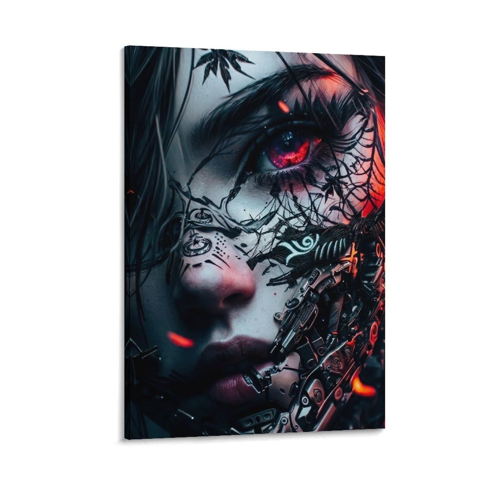 DHBANEIOK Cyberpunk Woman Face Poster Artwork Canvas Prints Picture Modern Wall Art Picture Wall Hanging for Office Gym Living Room Decor 20x30inch(50x75cm)