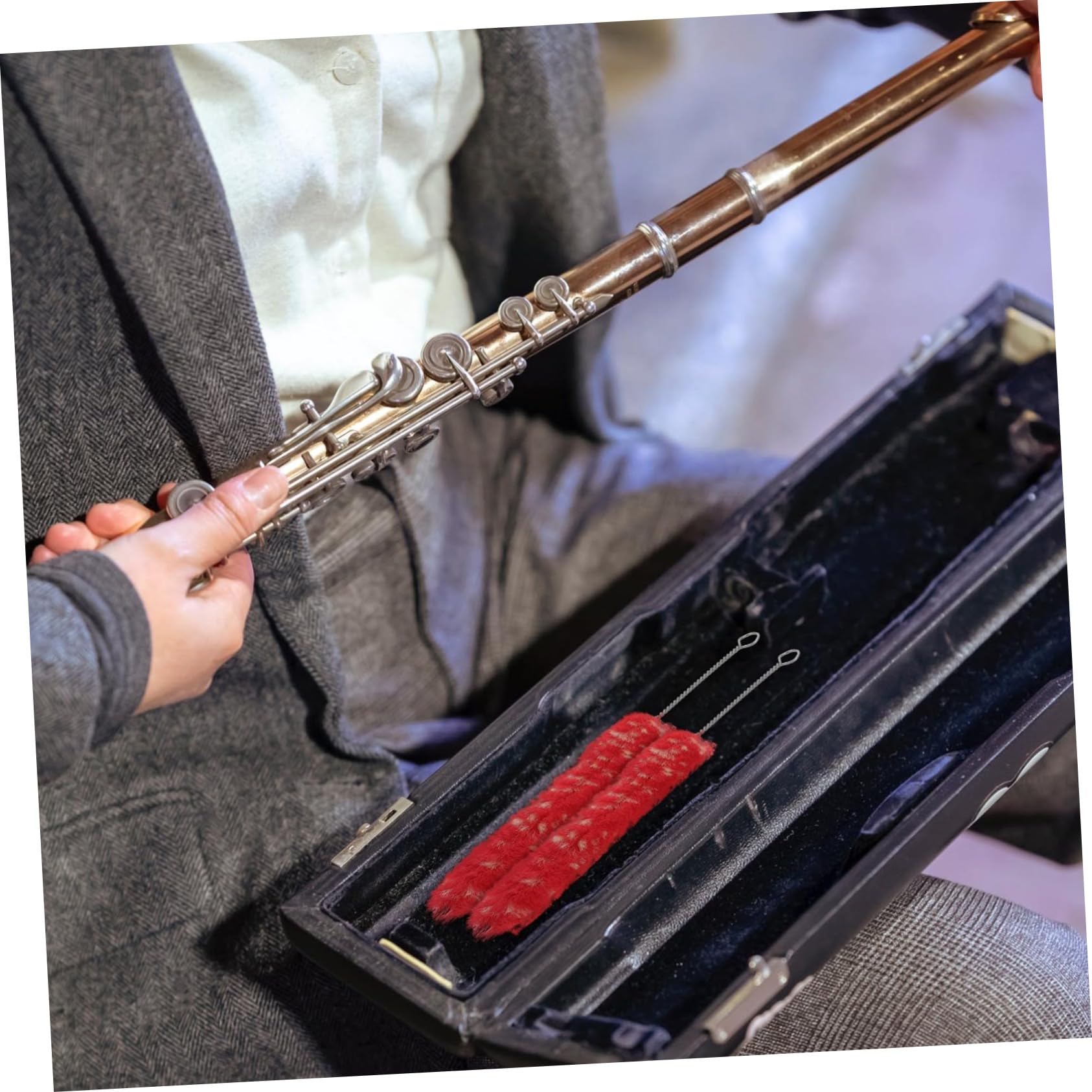 Yardwe Instrument Cleaning Brush Clarinet Silk Swab Plushcleaner Brush Microfiber Material Extend Gasket Life Random Color