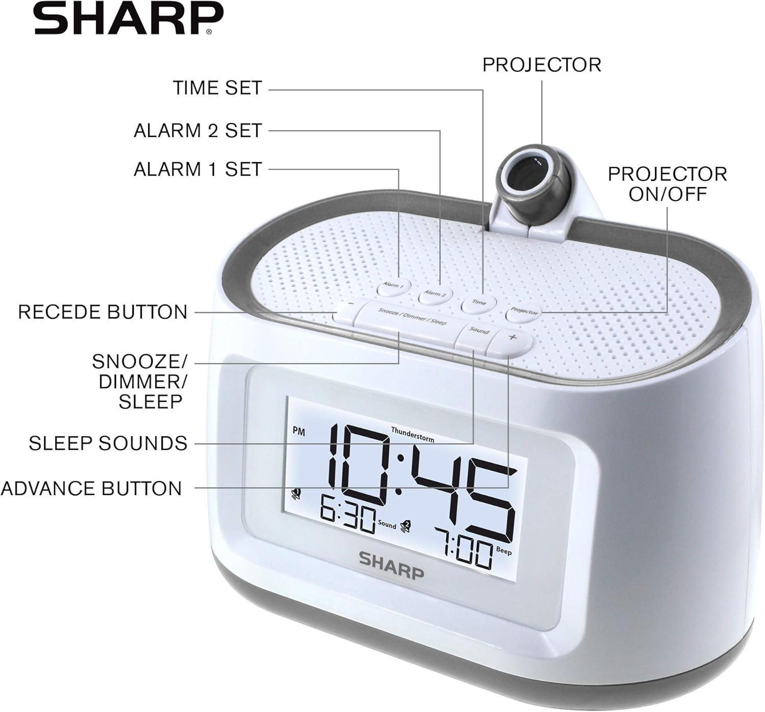 SHARP Projection Alarm Clock with Soothing Nature Sleep Sounds Easy