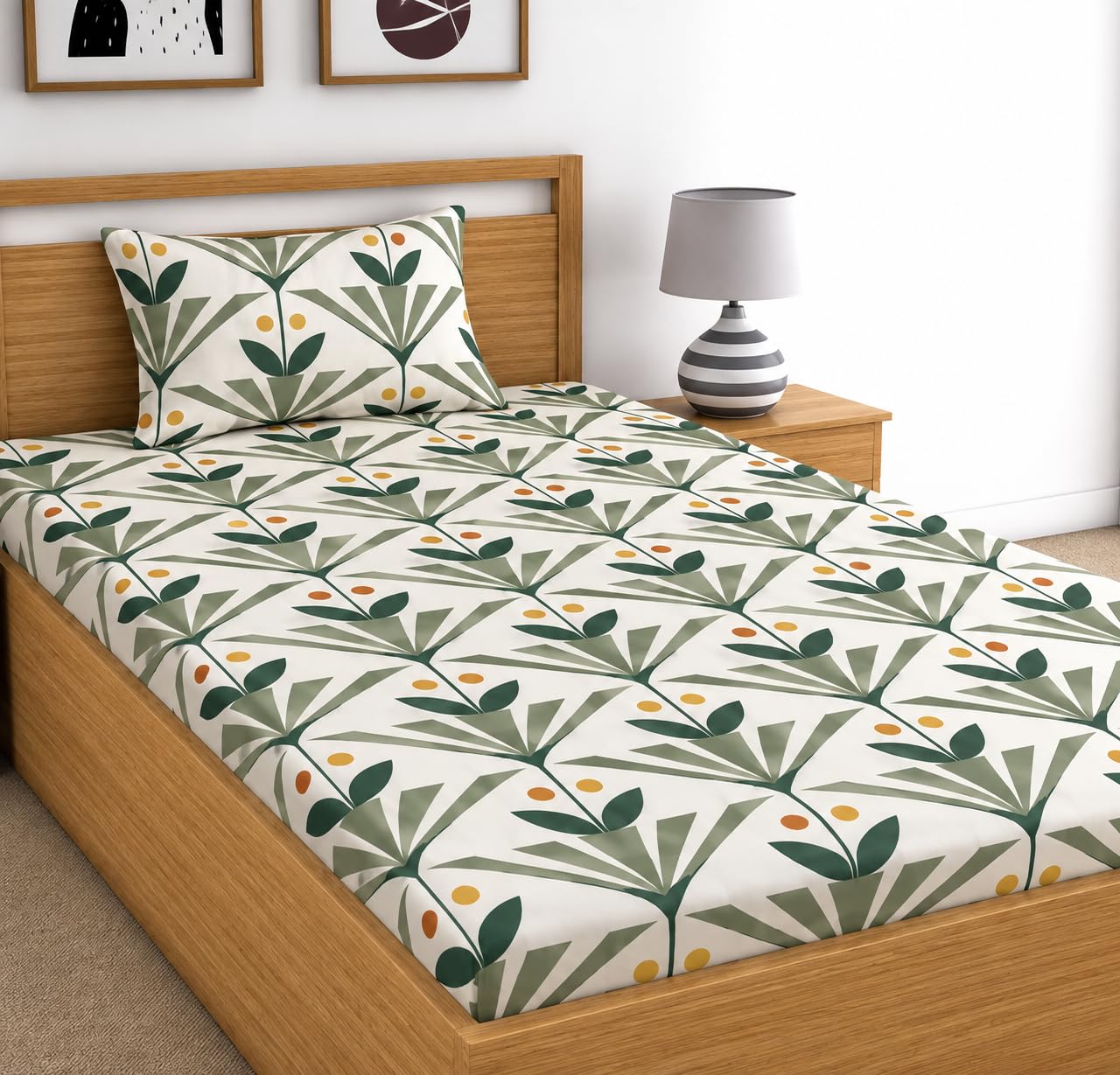 DECORUM Glace Cotton Single Bedsheet with 1 Pillow Cover | Soft, Durable, Lightweight & Skin-Friendly Fabric| Suitable for Single/Diwan Bed Size