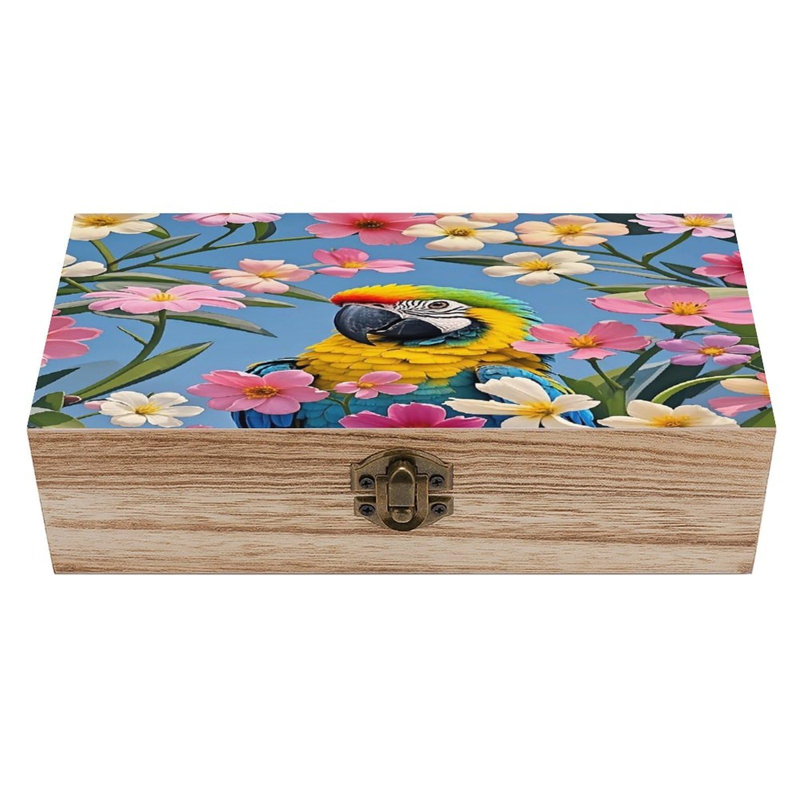 LZQPOEAS Lots of Flowers And Birds Wooden Box Storage Space to Organize Jewelry in A Beautiful Small Storage Box Decorative Card Boxes Memory Treasure Boxes for Crafts And Photo Storage