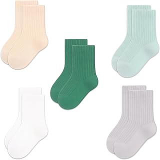 Calcetines de tripulación para niños pequeños, 5 pares, algodón, colores sólidos, calcetines sin costuras para niños y niñas de 1 a 12 años