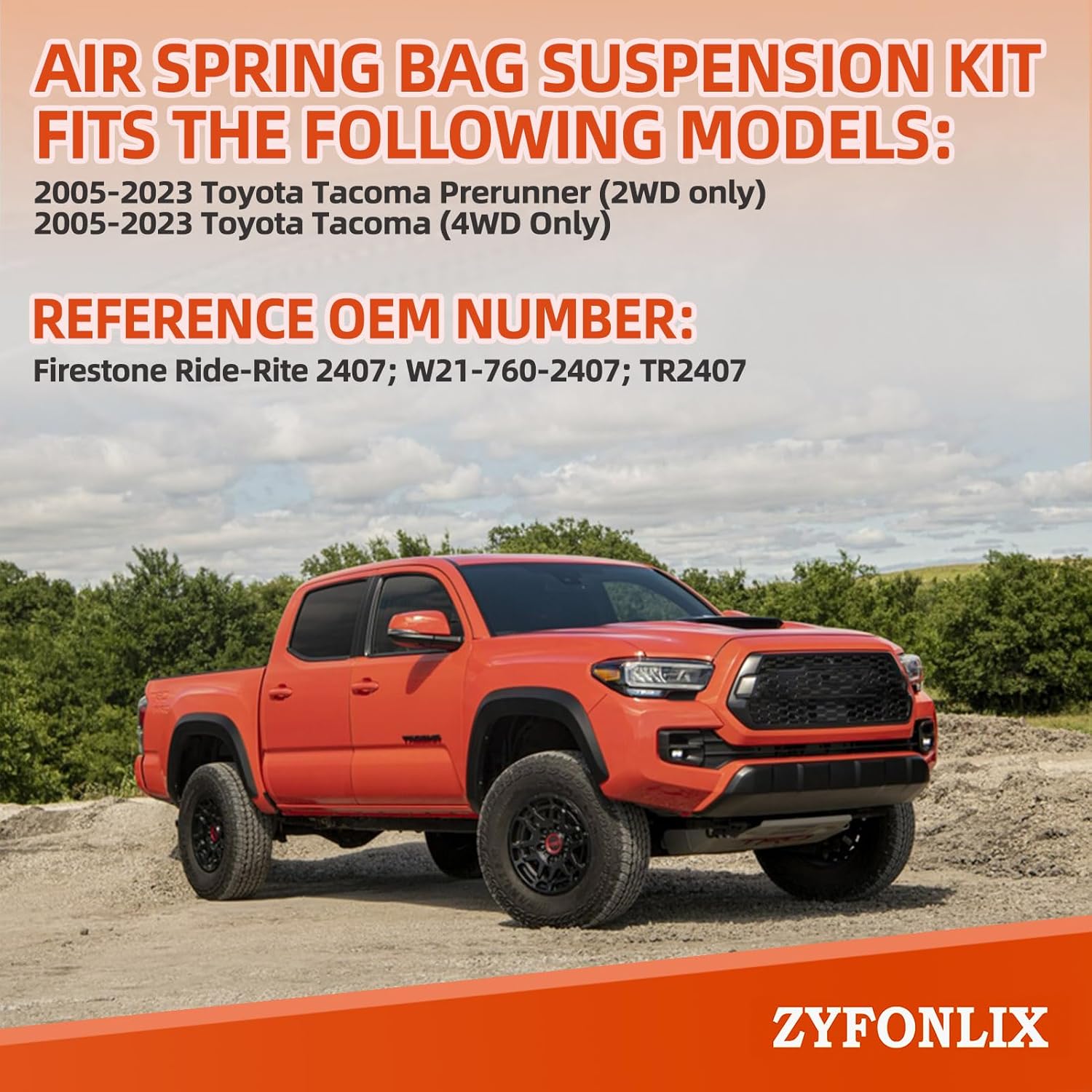 Air Spring Bag Suspension Kit Compatible with 05-23 Tacoma Prerunner 2WD, Tacoma 4WD OEM Replace Firestone Ride-Rite 2407 W21-760-2407 TR2407 Rubber Helper Suspension Kit LoadLifter 5000