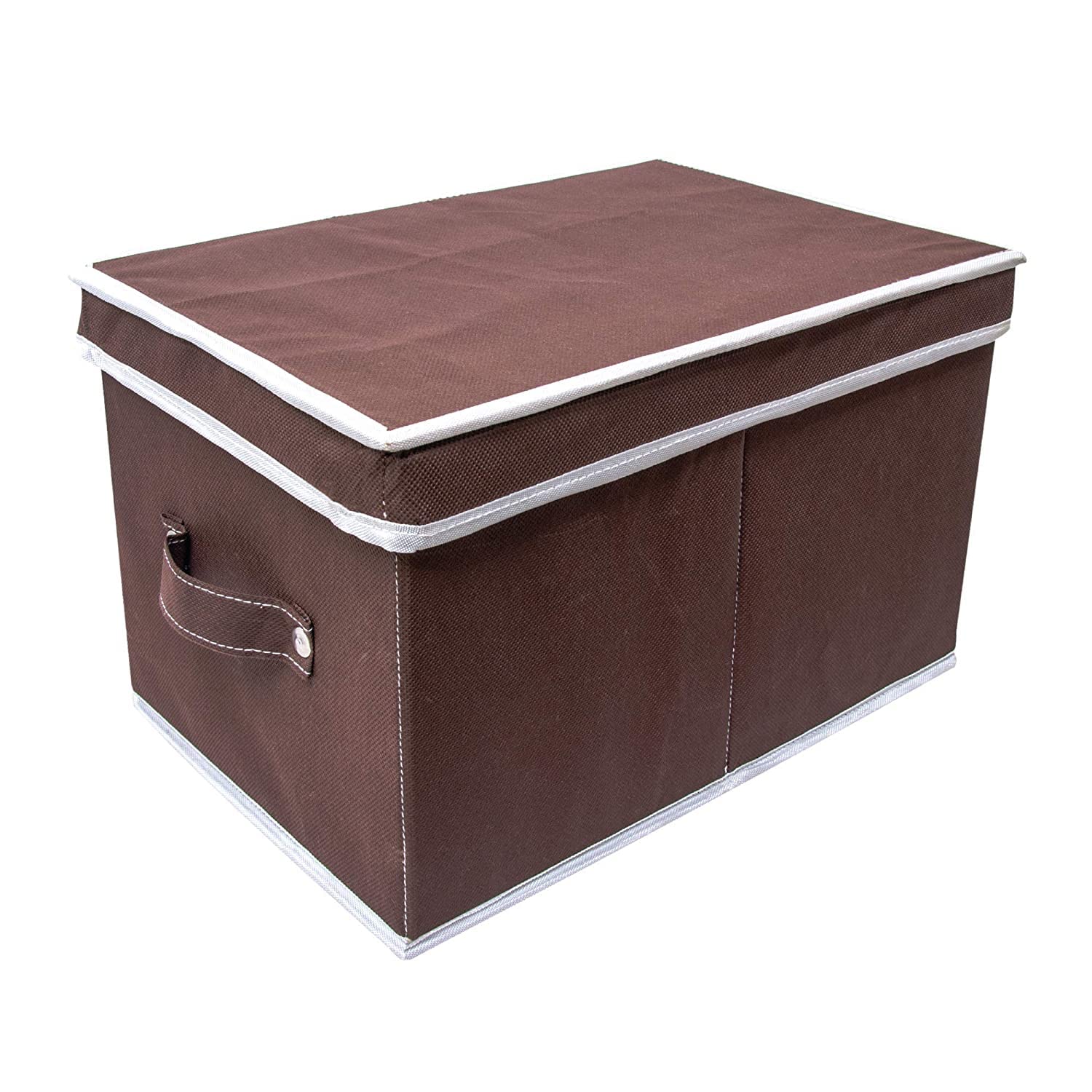Solid Non-Woven Rectangular Foldable Fabric Organizer Storage Box/Bin Multi-Utility Wardrobe Organiser with Lid & Handles, Extra Large For Kids, Books, Magazines, Clothes- (Brown, Pack of 1)-image-26