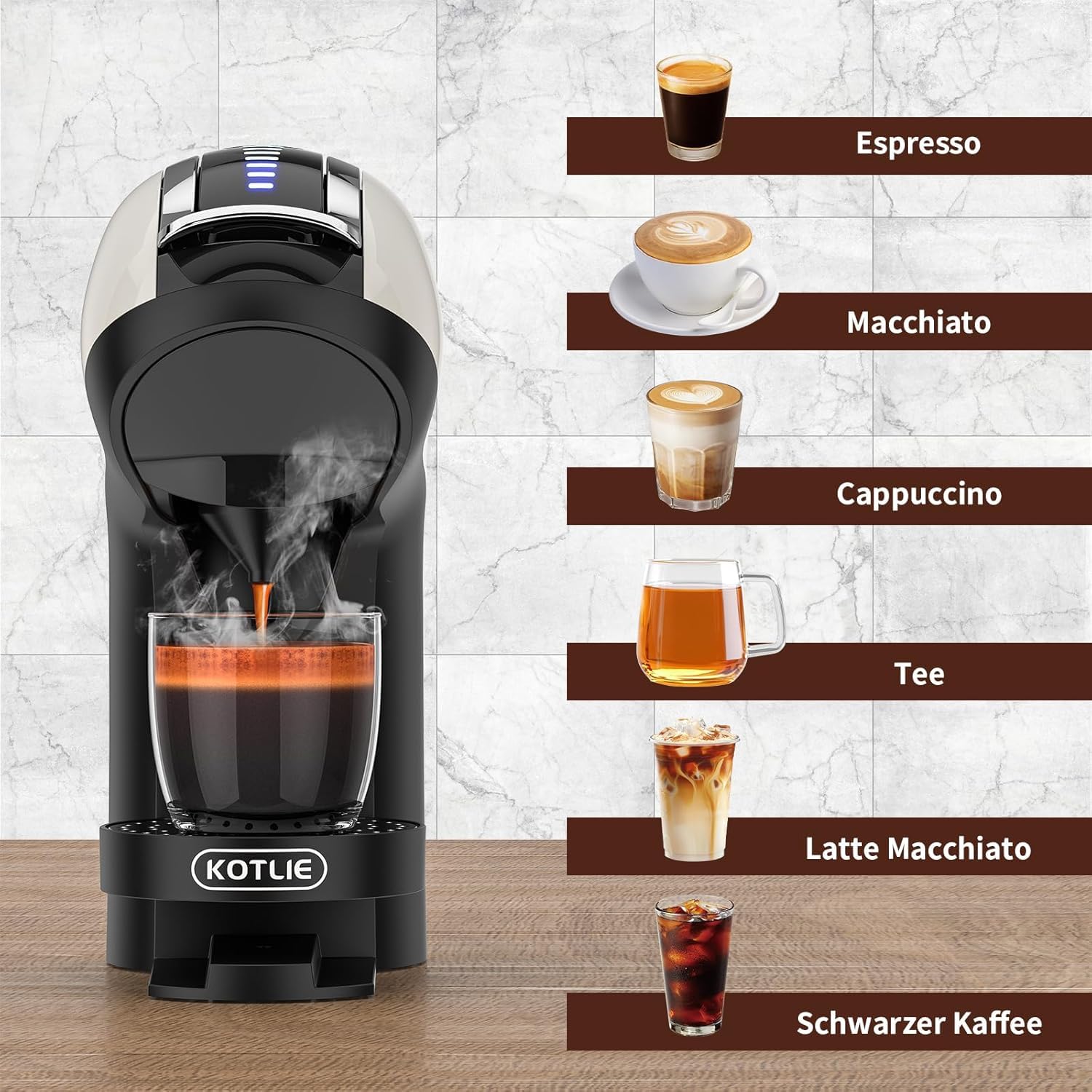 KOTLIE 308A Kaffeemaschine für diverse Kapseln und gemahlenen Kaffee,Weiß