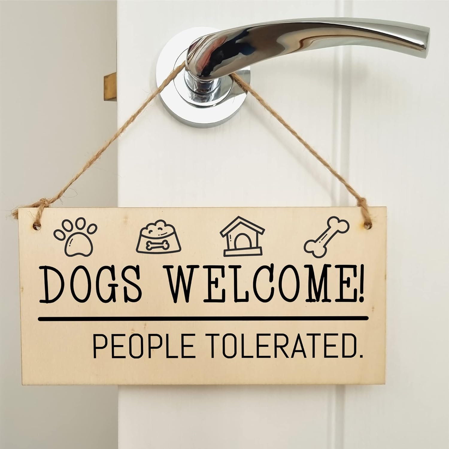 Handmade Wooden Hanging Wall Plaque Dogs Welcome People Tolerated Funny Cute Sign Pet Lover Dog Mum Dad, White and Black, 20 x 10 cm - Image 5