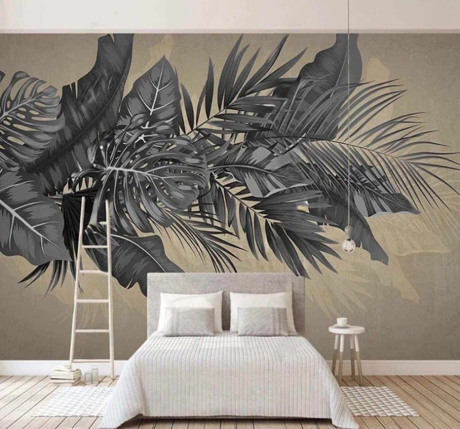 Wallpaper-3D-Xlm 400Cm×280Cm(B×H) Retro Three Dimensional Black Plants Banana Leaves 3D Wallpaper Easy Install Feature Office Living Room Sofa Bedroom Tv Background Wall Decoration-400Cm×280Cm