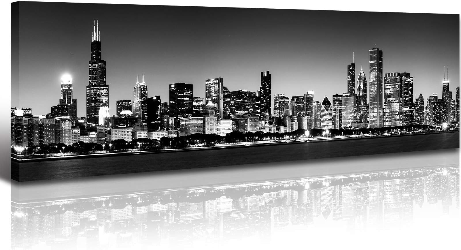 Chicago Skyline Wall Art Framed Black and White Office Wall Decor for Women Men Large Modern Canvas Prints City Painting Chicago Posters scape Pictures for Living Room Artwork Room Home Decorations