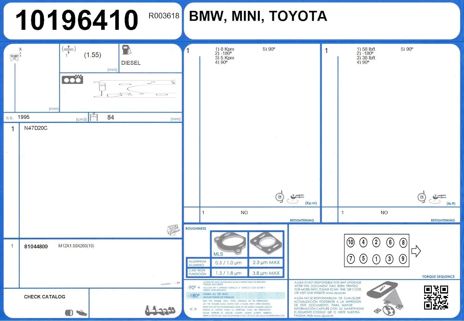 Ajusa 10196410 Gasket cylinder head