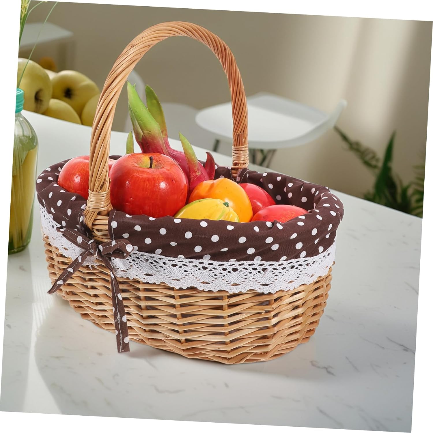 Hand Woven Wicker Picnic Basket Linen Inner Storage Basket Primary Color Ideal Outdoor Picnic Camping Home Decor