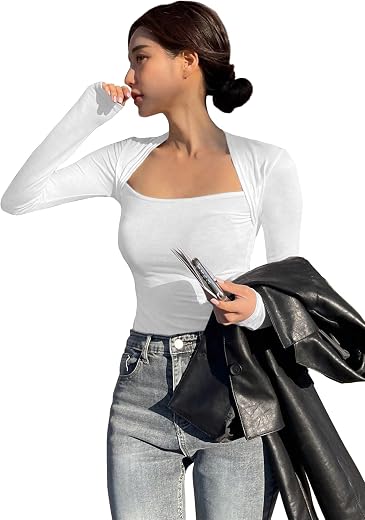 Toochki Tops for Women Long Crop Top for Women's Tank Activewear Tee Sports Casual Square Neck Cotton Camisole