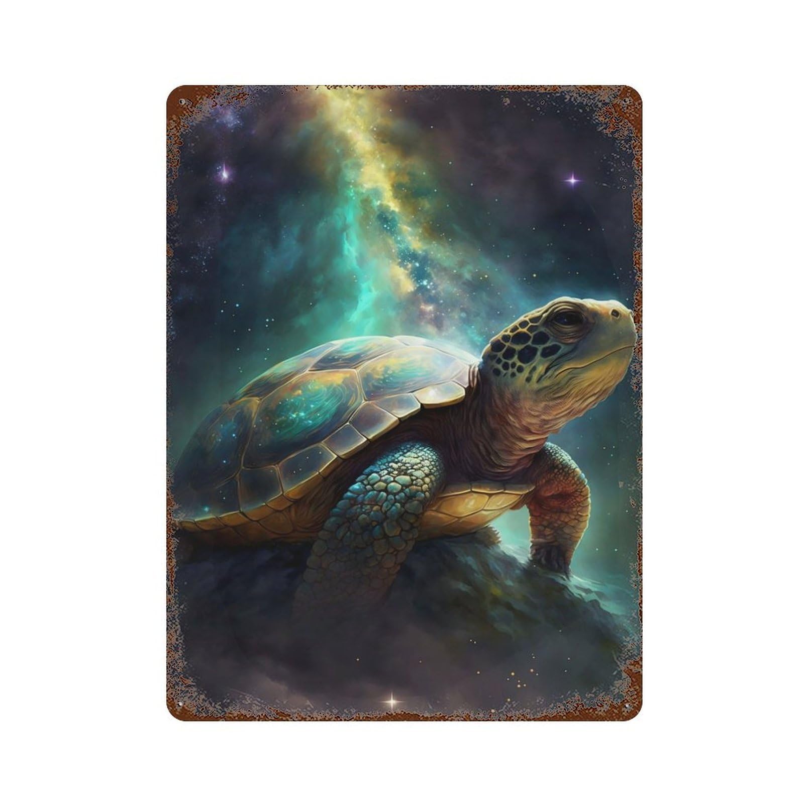 Vintage Metal Tin Sign Turtle in Space 15.7"x11.8", Industrial Home Decor for Farmhouse, Kitchen And Entryway Decor
