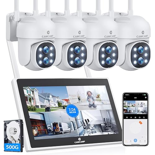 Camcamp Wireless Security Camera System with Monitor,10x Zoom 5MP Dual Lens Security Camera Outdoor with Night Vision,Motion Detection,Expandable 10CH 4K NVR.for Home Surveillance Kits Indoor/Outdoor