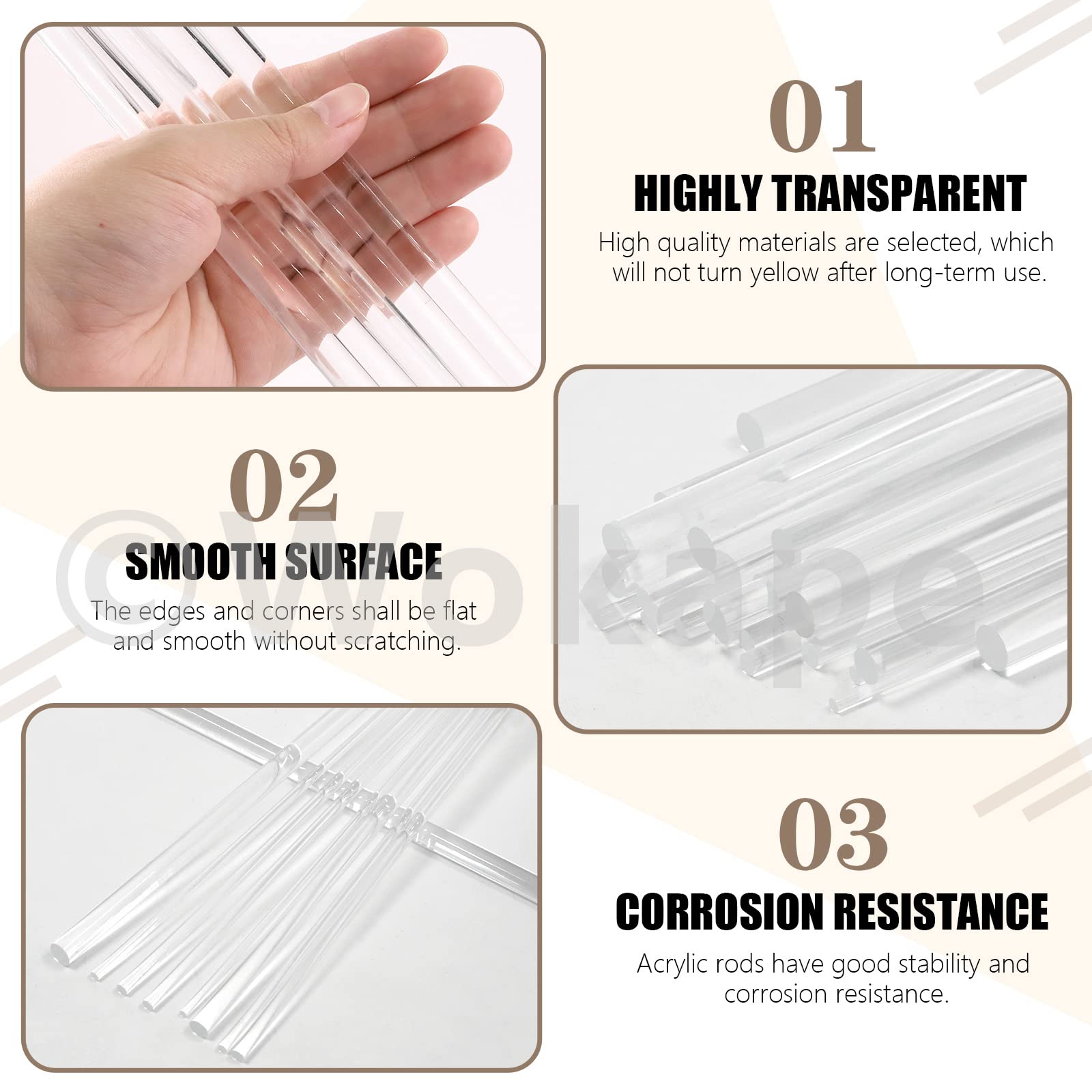 30 Pcs Acrylic Dowel Rods Assortment Kit - 6 Sizes (3mm To 10mm), 300mm Long, Clear Plastic Round Bars For DIY & Models