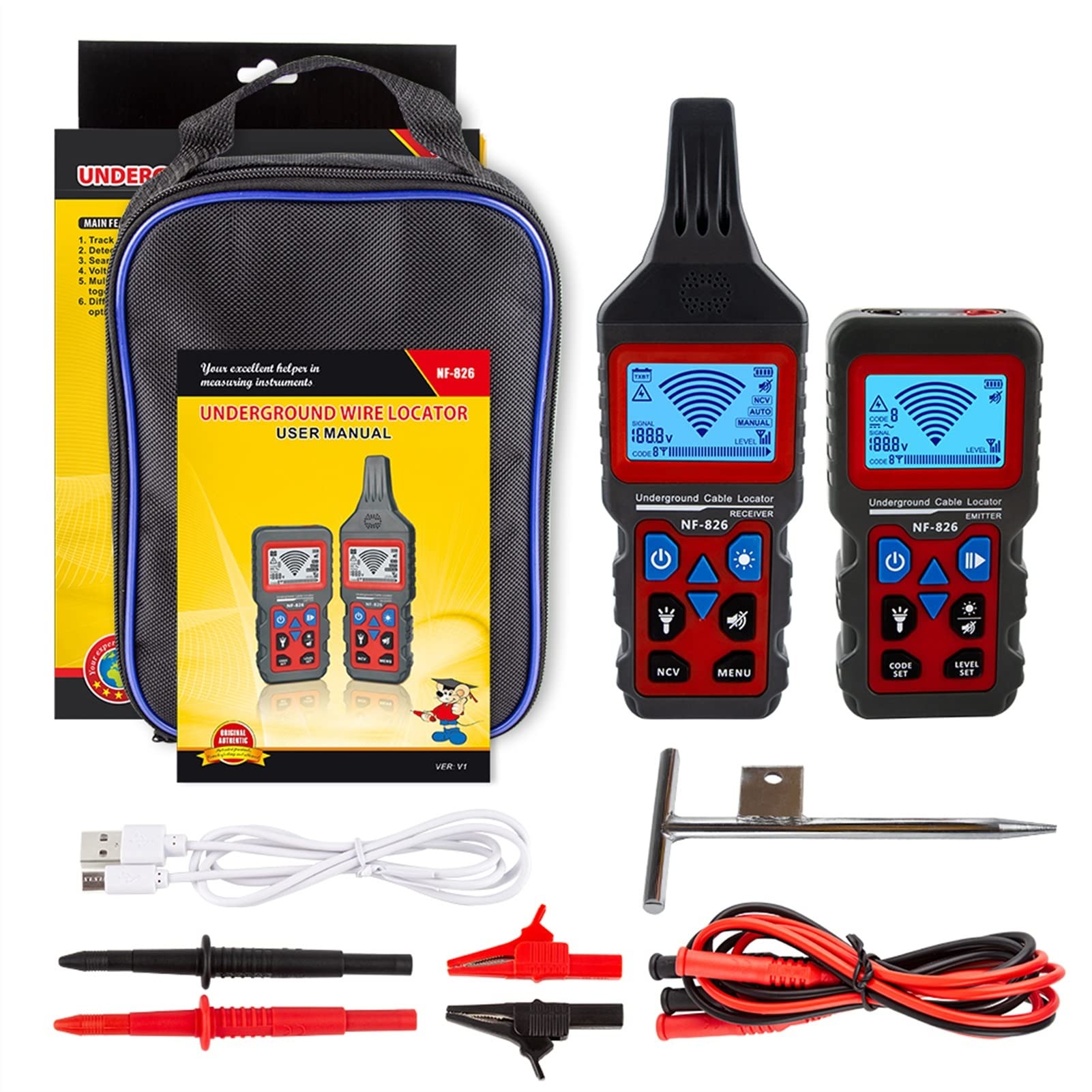 Probador de fibra, Tracker Wire Tracker Tracker Portátil Líneas telefónicas Localizador Localizador de cables subterráneos Detector Finder profesional Cable NF-826,Multifunción