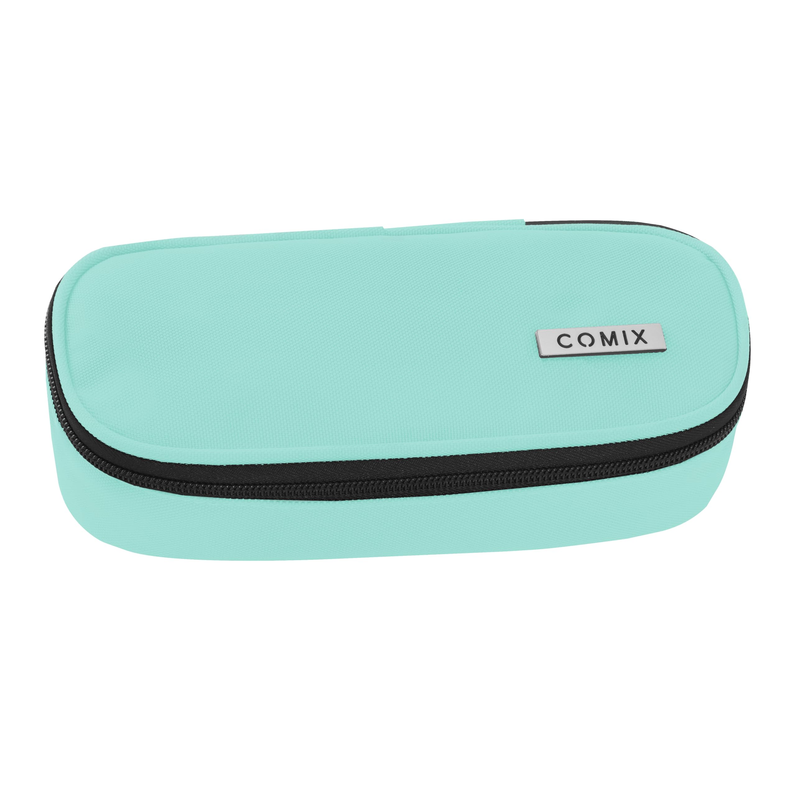 Comix - Oval School Pencil Case for Children and Teenagers, Ideal for Storing Stationery, with Internal Divider with Elastic Loops and Practical Zip Closure, 22 x 5H x 7 cm, Aquamarine