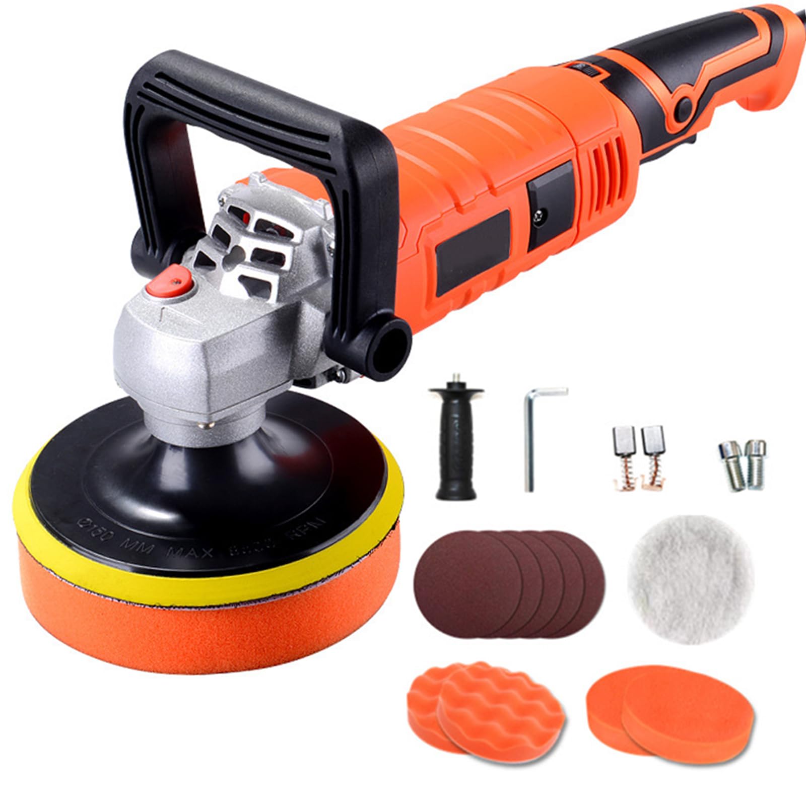 Pulidora rotativa de búfer, máquina de detalles de coche de 1580 W con 7 velocidades variables 500-3300 RPM, mango desmontable para encerar y pulir