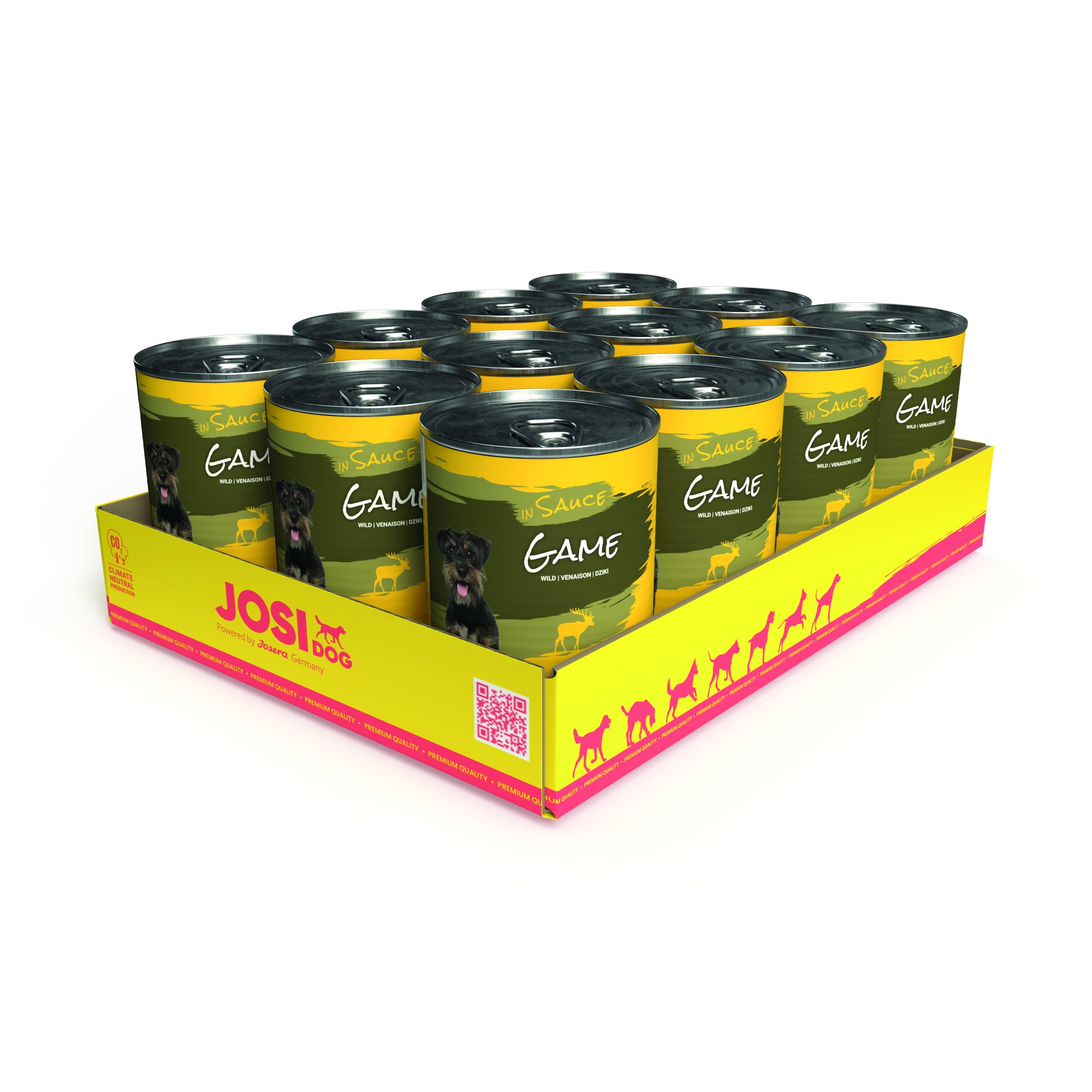 JosiDog Game in Sauce (12 x 415 g) | Adult | Premium Comida húmeda para Perros Adultos | con Salsa Salvaje con Vitamina D3 y E | Powered by Josera | Comida para Perros húmeda | Alimento Completo | 12