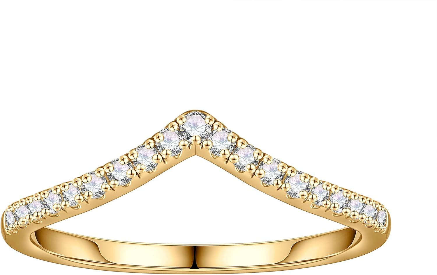 SMILEST Moissanite Chevron Wedding Band for Women, D Color VVS1 Clarity Lab Created Moissanite Ring 14K White Yellow Rose Gold Vermeil Moissanite Wishbone Eternity Ring for Women Valentine's Day Gifts