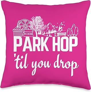 Park Hop Till You Drop, Park Hopper day, Summer Vacation Fun Throw Pillow, 16x16, Multicolor